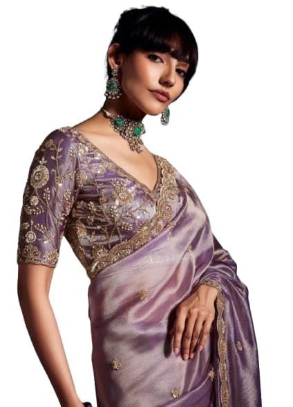 Flosive Women's Havy Organza Silk Saree With Unstitched Blouse Piece - Party & Wedding Were - Image 4