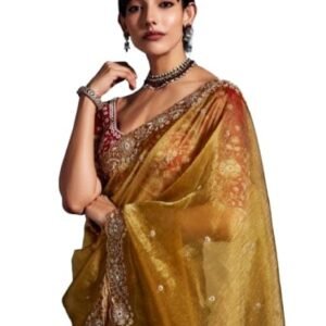 Flosive Women's Havy Organza Silk Saree With Unstitched Blouse Piece - Party & Wedding Were