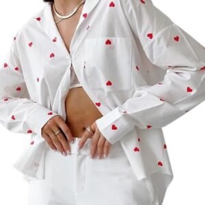 Full Sleeves Shirt,Valentine Shirt,Women Shirt, Shirt for Women,Summer Shirt,Regular Wear Shirt, Heart Print Shirt,Heart Shirt, Cotton Fabric Shirt,Shirt01 for Women.