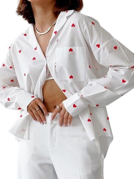 Full Sleeves Shirt,Valentine Shirt,Women Shirt, Shirt for Women,Summer Shirt,Regular Wear Shirt, Heart Print Shirt,Heart Shirt, Cotton Fabric Shirt,Shirt01 for Women.
