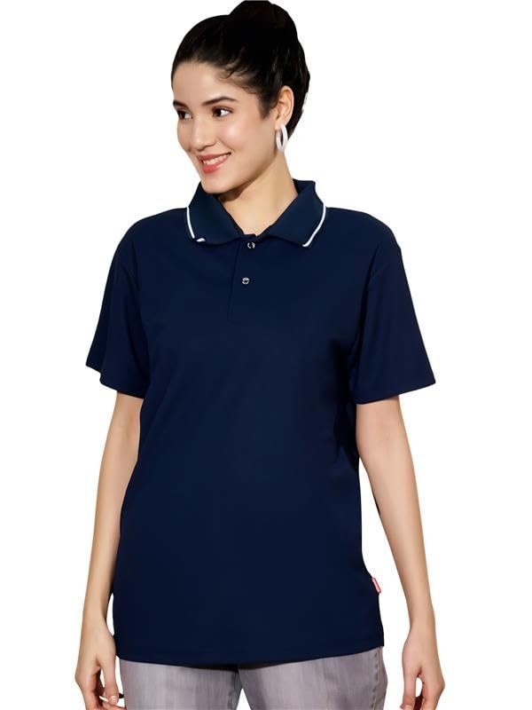 LEOTUDE Half Sleeve Regular Loose Fit Tshirt for Women, Polo Collor NeckHalf Sleeves Solid Relex Fit Polo Tshirt Tops for Women - Image 2