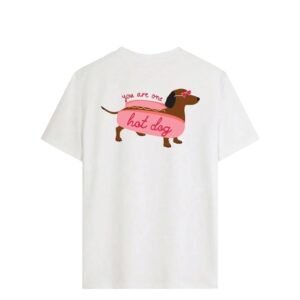 SXV STYLE Women's Summer New Simple Cute Hot Dog Print Daily Casual Round Neck White Short-Sleeved T-Shirt
