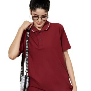 LEOTUDE Half Sleeve Regular Loose Fit Tshirt for Women, Polo Collor NeckHalf Sleeves Solid Relex Fit Polo Tshirt Tops for Women
