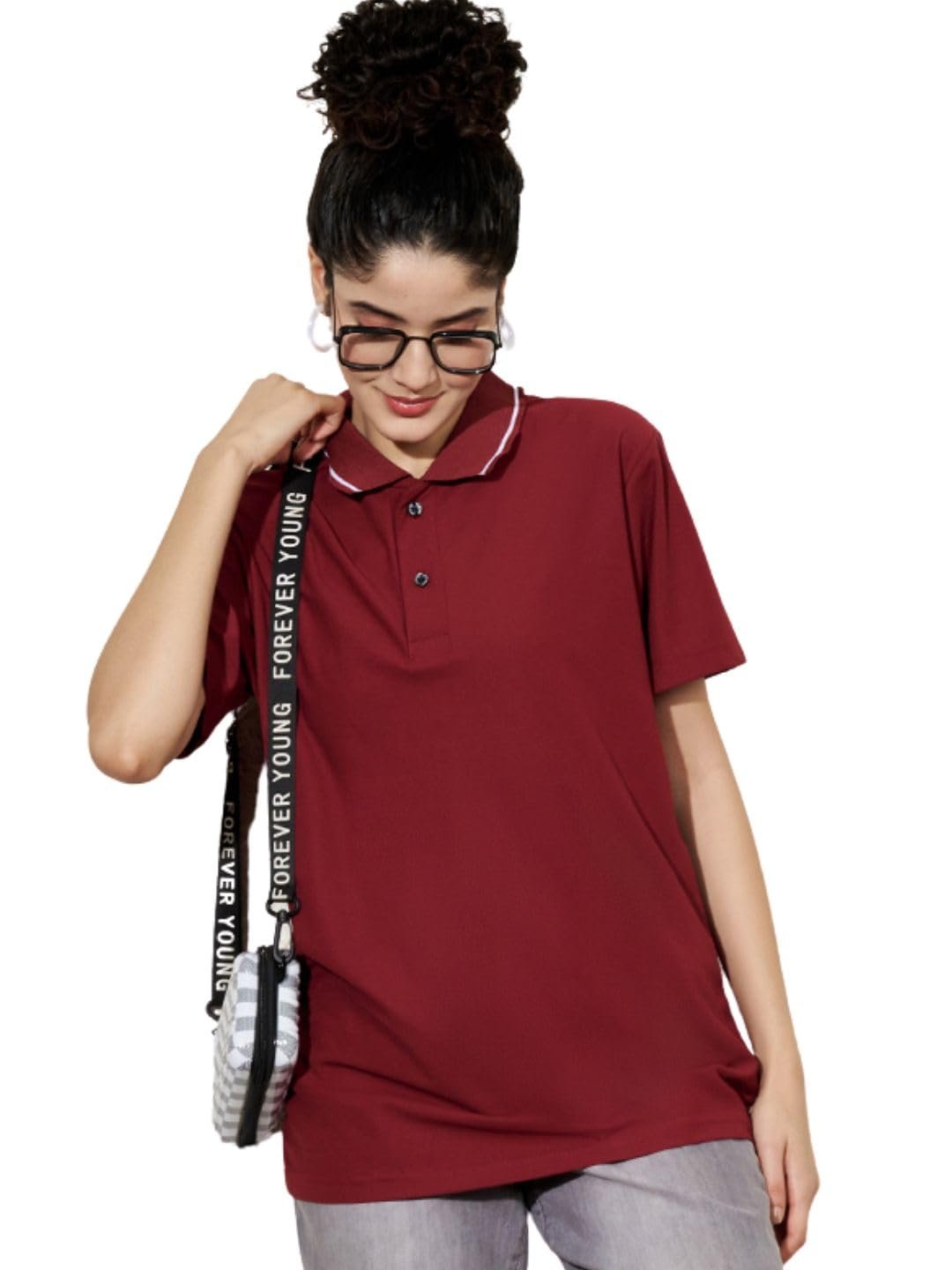 LEOTUDE Half Sleeve Regular Loose Fit Tshirt for Women, Polo Collor NeckHalf Sleeves Solid Relex Fit Polo Tshirt Tops for Women