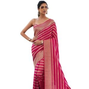 Women's Original Rajwadi Pure Georgette kanchipuram Kanjivaram Real Zari Silk Desinger Saree With Blouse Piece for Wedding