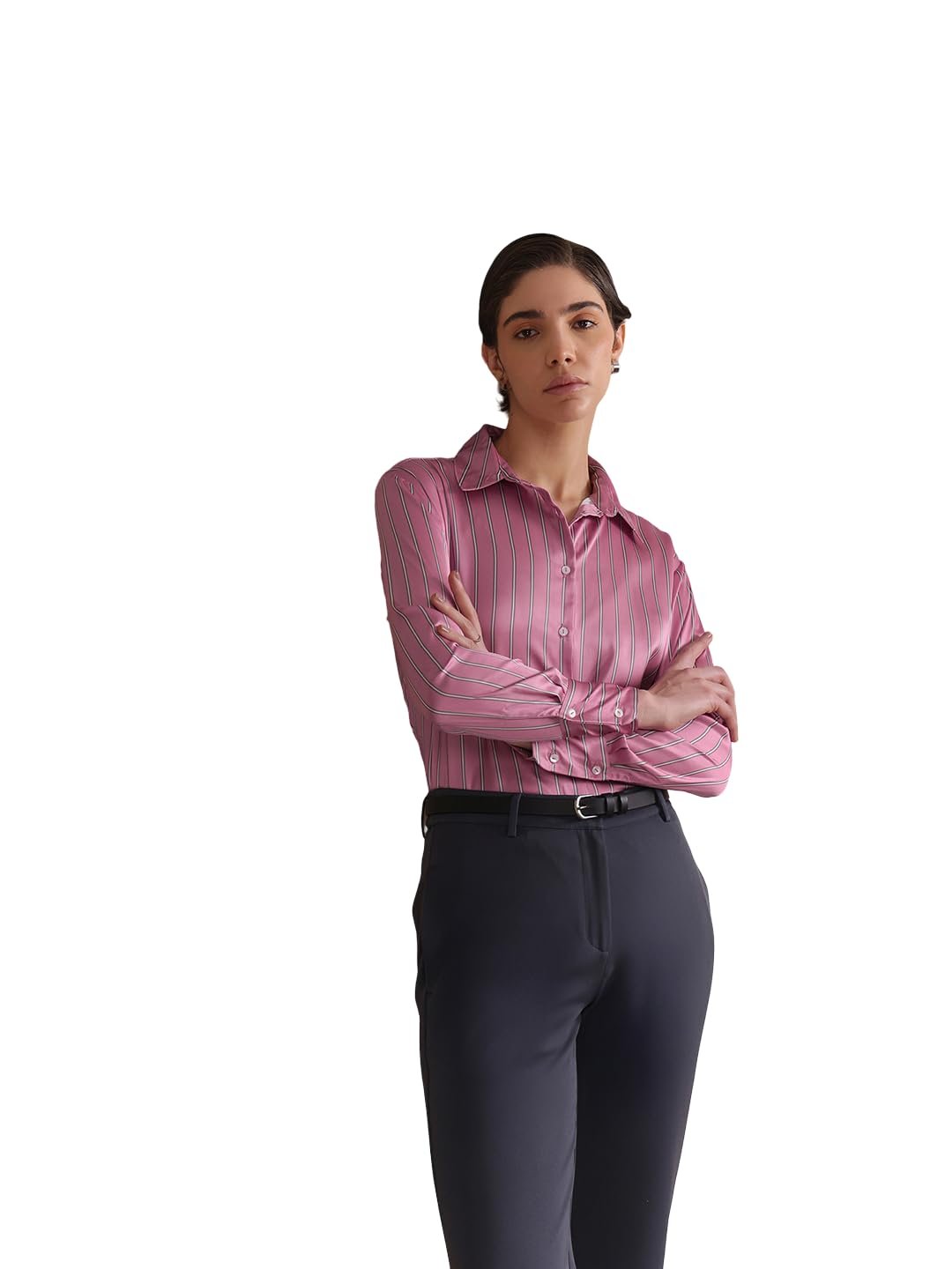 FableStreet Women Formal Shirt | Comfort Fit Long Sleeve Spread Collar Abstract Geometric Print | Satin Fabric with Curved Hem for Office - Image 2