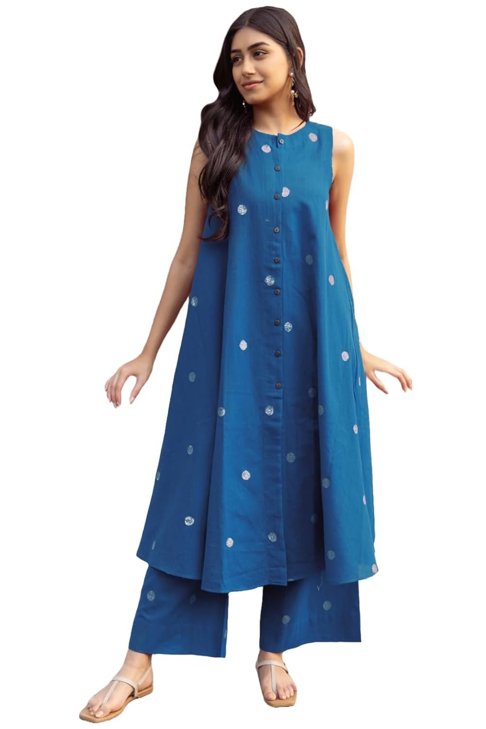 ANNI DESIGNER Women's Cotton Printed Maroon Hand-Print Kurta Set|A-Line Kurta With Palazzo|Co-Ord Set|Ethnic & Stylish Two Piece Dress|Casual & Office Wear Coord Set - Image 4