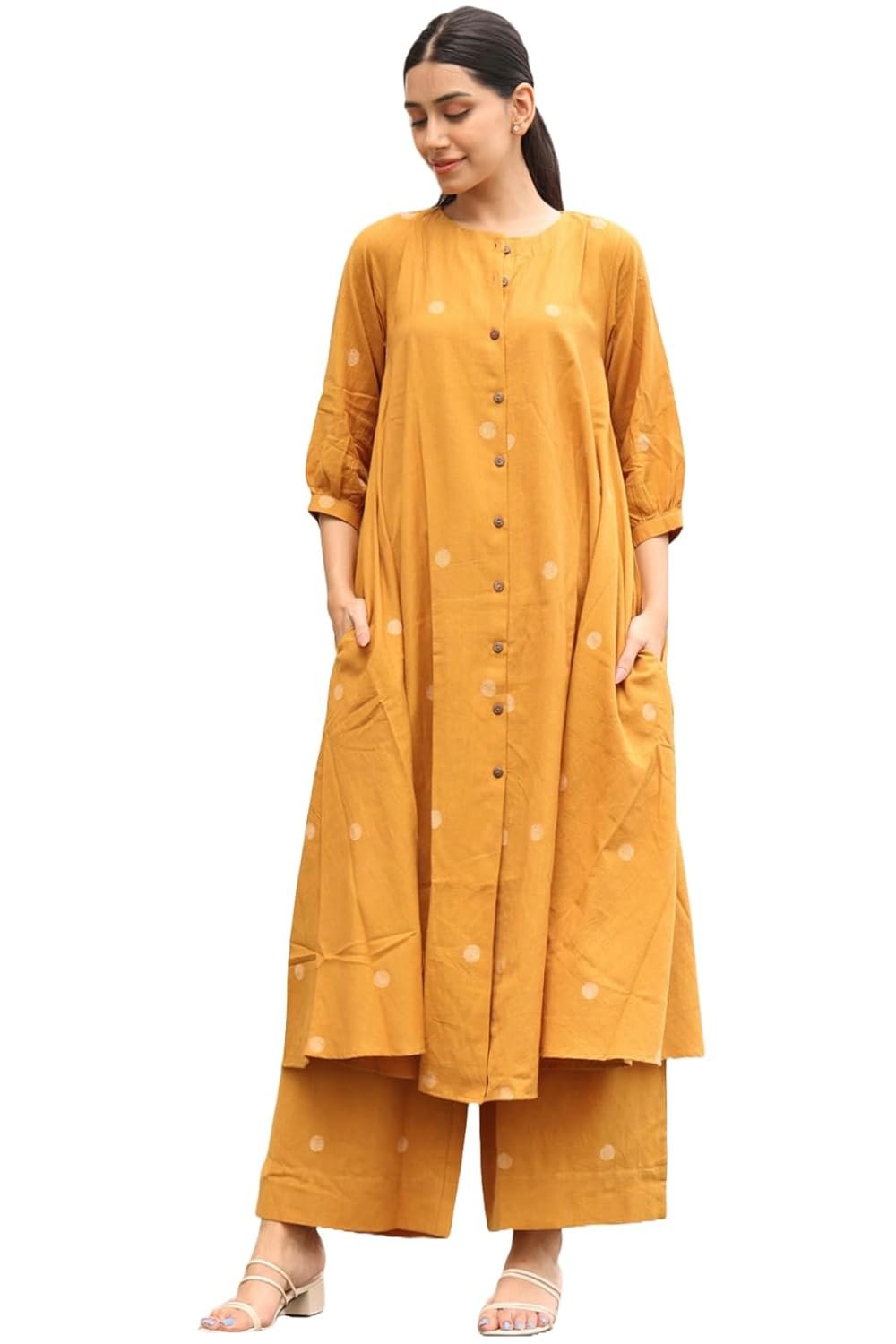 ANNI DESIGNER Women's Cotton Printed Maroon Hand-Print Kurta Set|A-Line Kurta With Palazzo|Co-Ord Set|Ethnic & Stylish Two Piece Dress|Casual & Office Wear Coord Set - Image 6