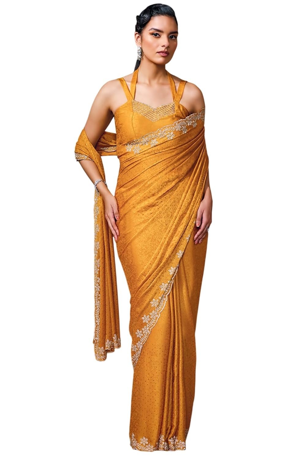 Soch Womens Fendy Georgette Woven Design Saree With Stone Work