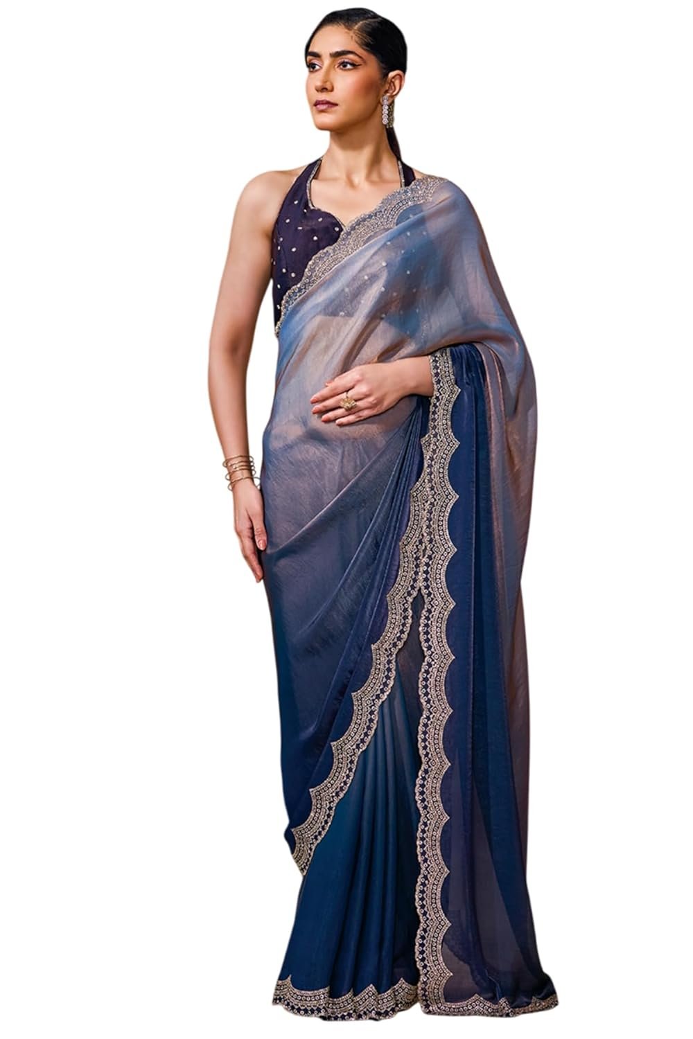 Soch Womens Fendy Satin Ombre Saree With Stone Work - Image 2