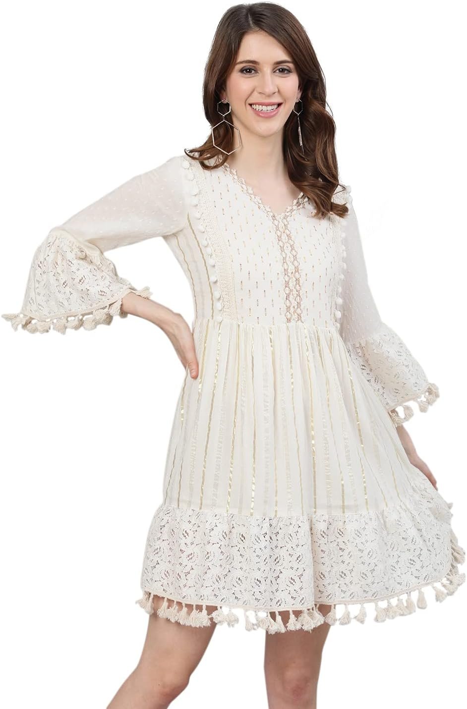 Ishin Women's Cotton Above Knee Length A-Line Indo Western Dress - Image 5