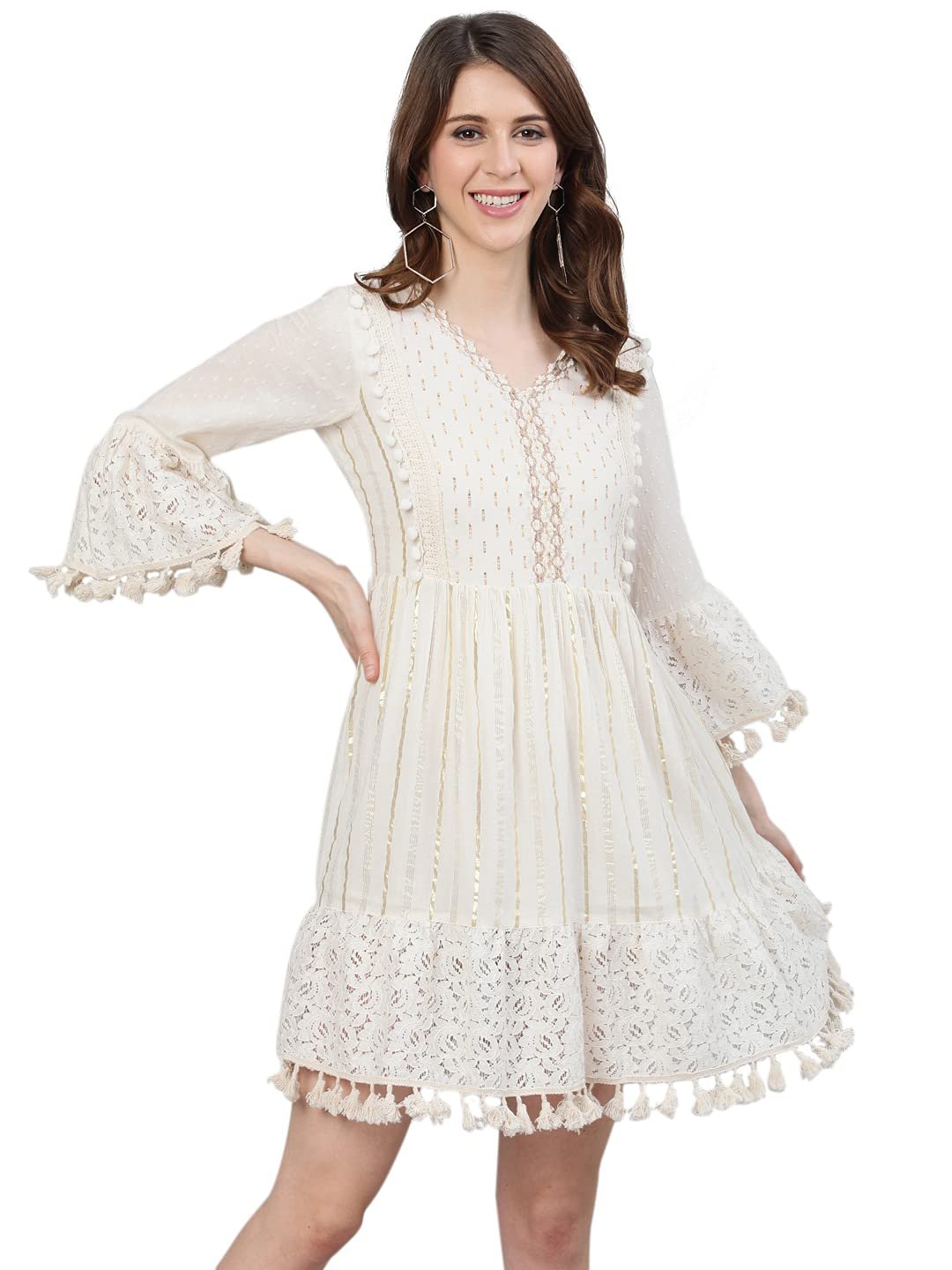 Ishin Women's Cotton Above Knee Length A-Line Indo Western Dress - Image 4