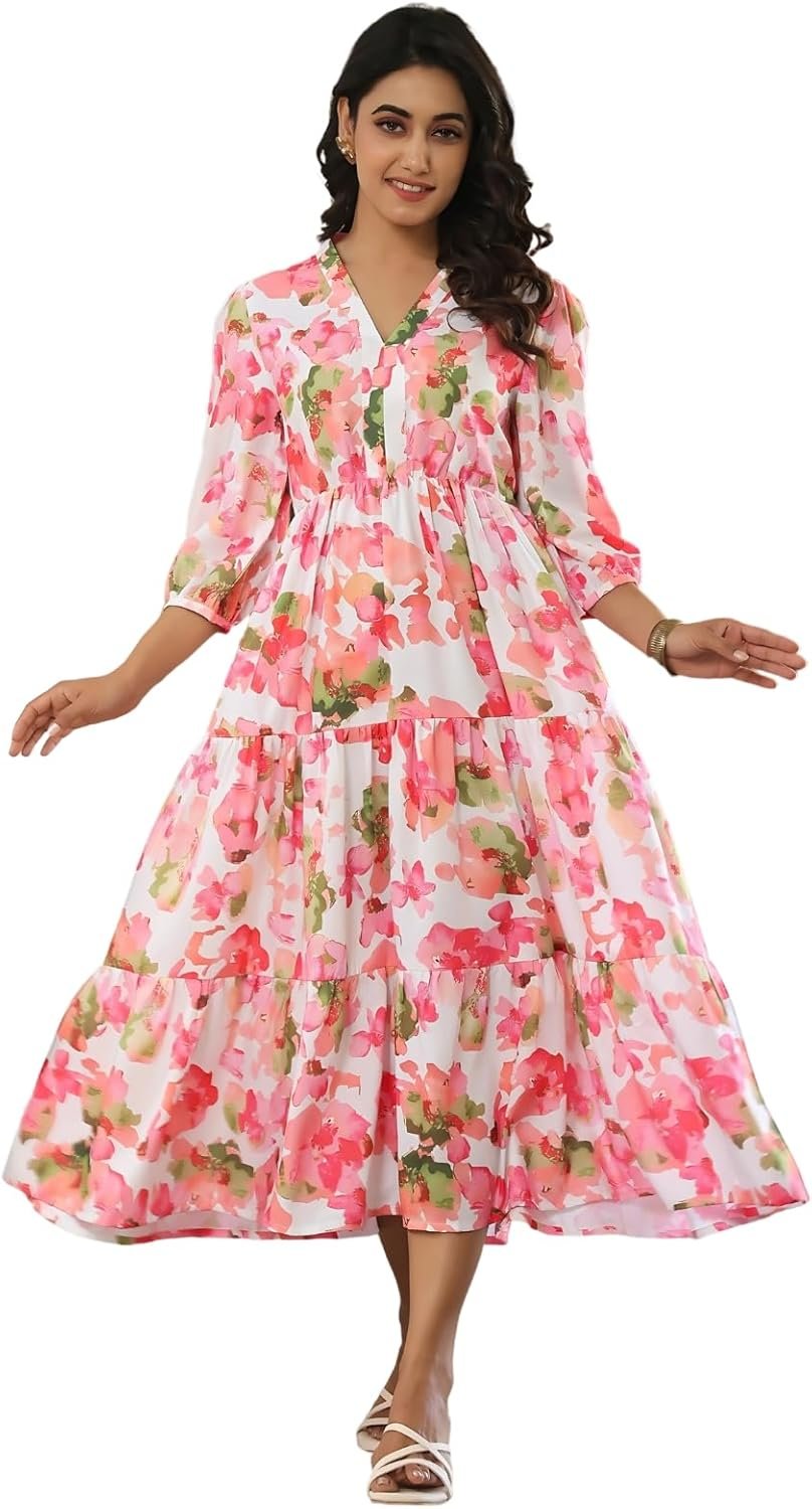 Leriya Fashion Dress for Woman | Maxi Dress for Women Stylish | Women’s Elegant A Line Dresses Summer Long Georgette with Floral Prints | Perfect Gaun Wear for Womens - Image 5