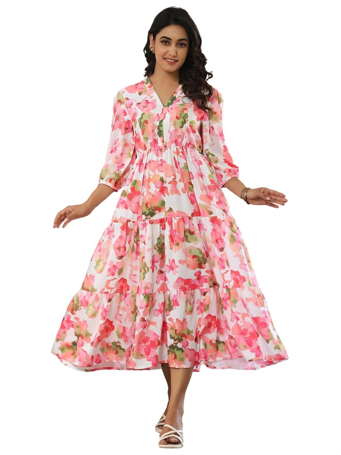 Leriya Fashion Dress for Woman | Maxi Dress for Women Stylish | Women’s Elegant A Line Dresses Summer Long Georgette with Floral Prints | Perfect Gaun Wear for Womens - Image 2