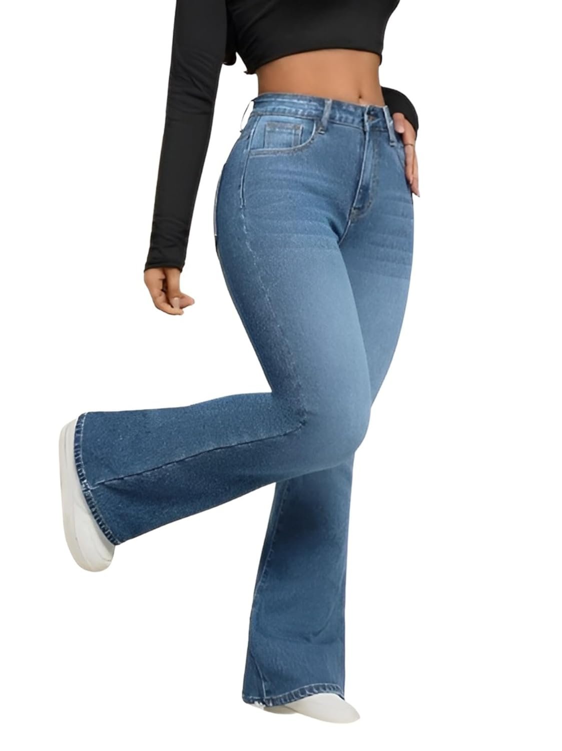 Ben Martin Women’s High Waist Jeans || Flared Bell Bottom Bootcut Pants || Wide Leg Stretch Denim – Perfect for Travel, Party & Everyday Use – Sizes 26–40 (2)