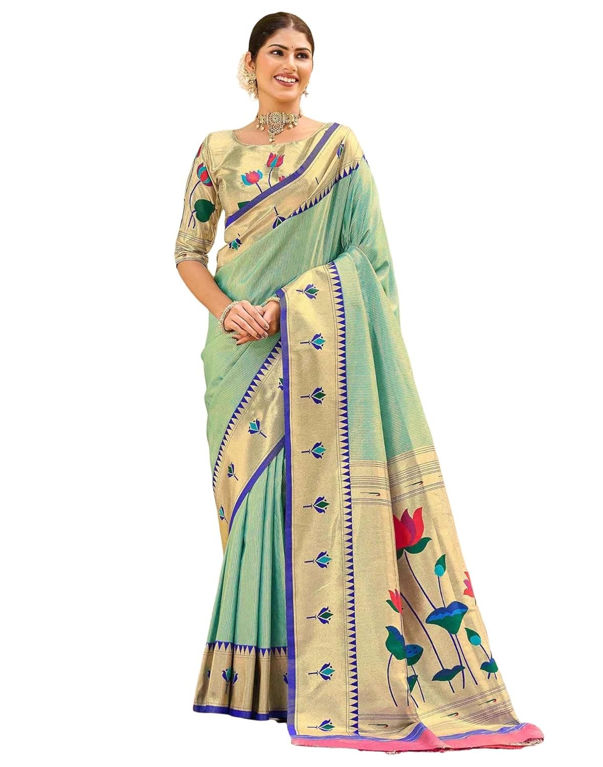 SIRIL Women's Paithani Soft Silk Kanjivaram Saree With Unstitched Blouse Piece - Image 4