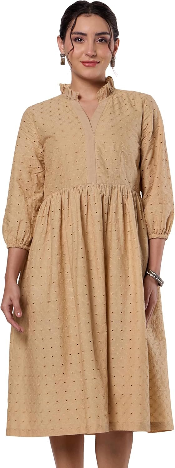 Brand - Myx Women's Schiffli Embroidery Ethnic Dress | Fit and Flare | Knee Length (Available in Plus Sizes) - Image 4