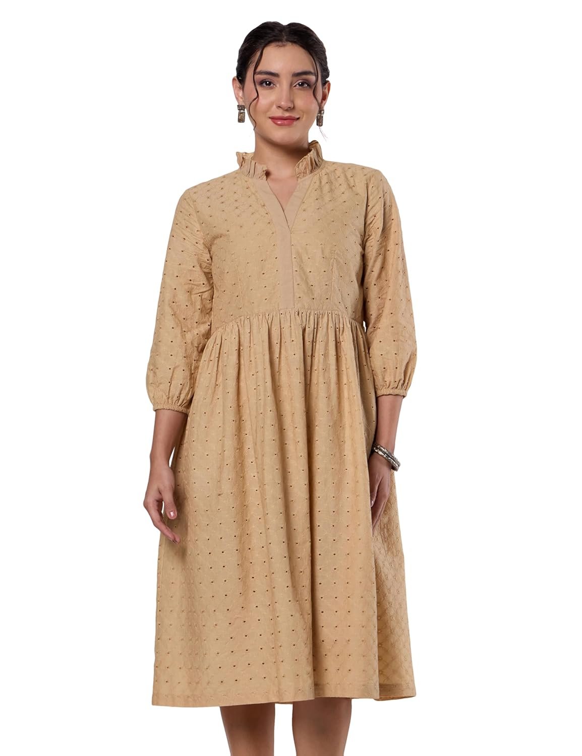 Brand - Myx Women's Schiffli Embroidery Ethnic Dress | Fit and Flare | Knee Length (Available in Plus Sizes) - Image 2