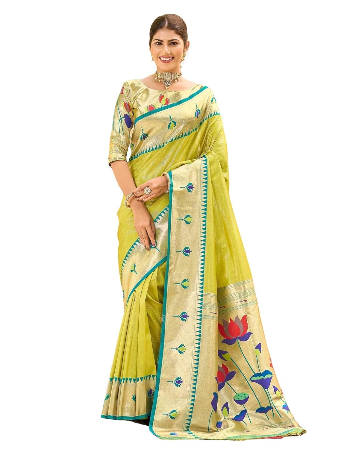 SIRIL Women's Paithani Soft Silk Kanjivaram Saree With Unstitched Blouse Piece - Image 3