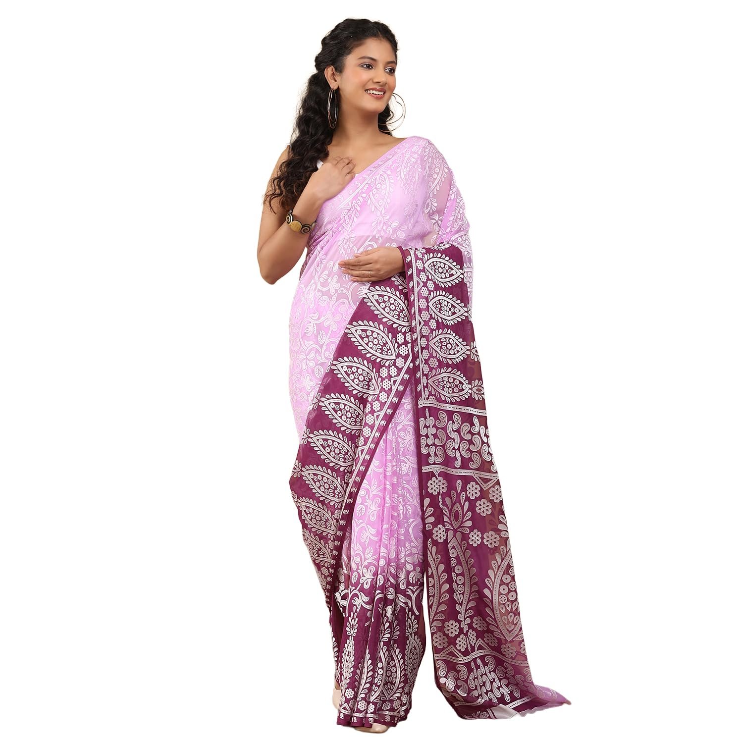 Garden Vareli Viscose Brasso Floral Print Saree with Unstitched Blouse Piece - Image 4