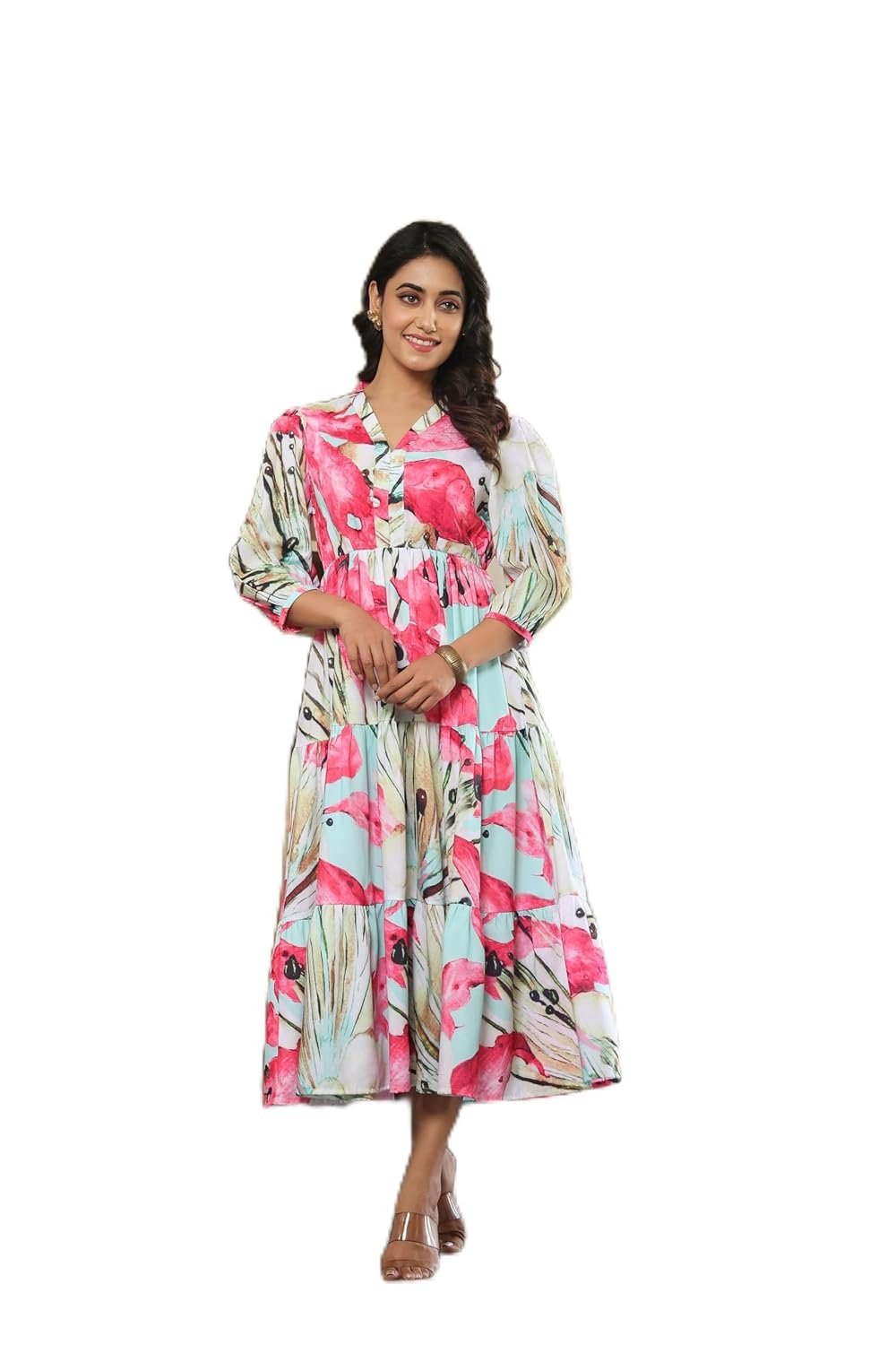 Leriya Fashion Dress for Woman | Maxi Dress for Women Stylish | Women’s Elegant A Line Dresses Summer Long Georgette with Floral Prints | Perfect Gaun Wear for Womens - Image 4