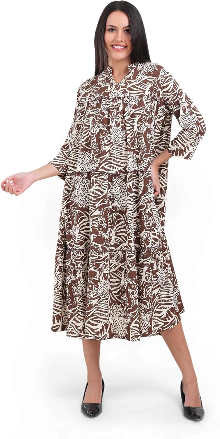 Women's Midi Dress, Casual, Rayon, Floral Print, Split Neck (Maternity Dress)