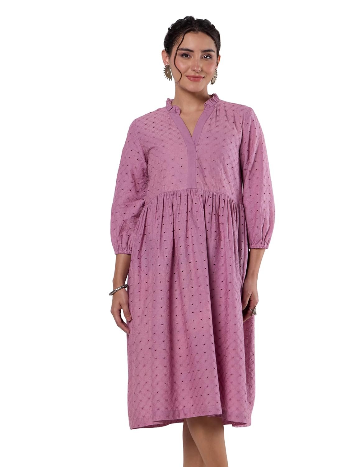 Brand - Myx Women's Schiffli Embroidery Ethnic Dress | Fit and Flare | Knee Length (Available in Plus Sizes) - Image 3