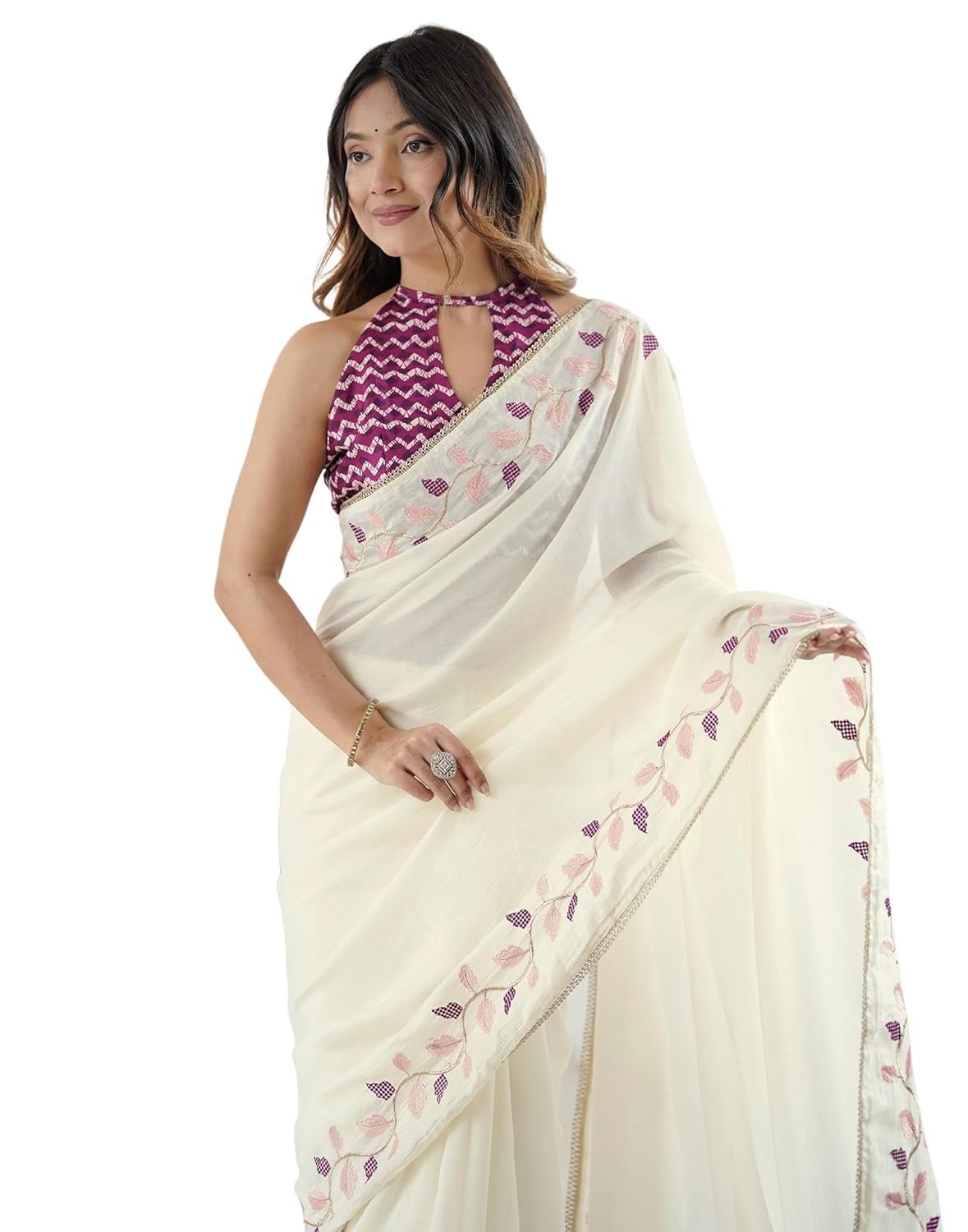 SIRIL Women's Soft Silk Embroidered Saree With Unstitched Blouse