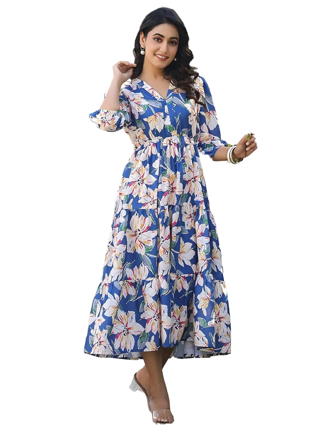 Leriya Fashion Dress for Woman | Maxi Dress for Women Stylish | Women’s Elegant A Line Dresses Summer Long Georgette with Floral Prints | Perfect Gaun Wear for Womens - Image 3