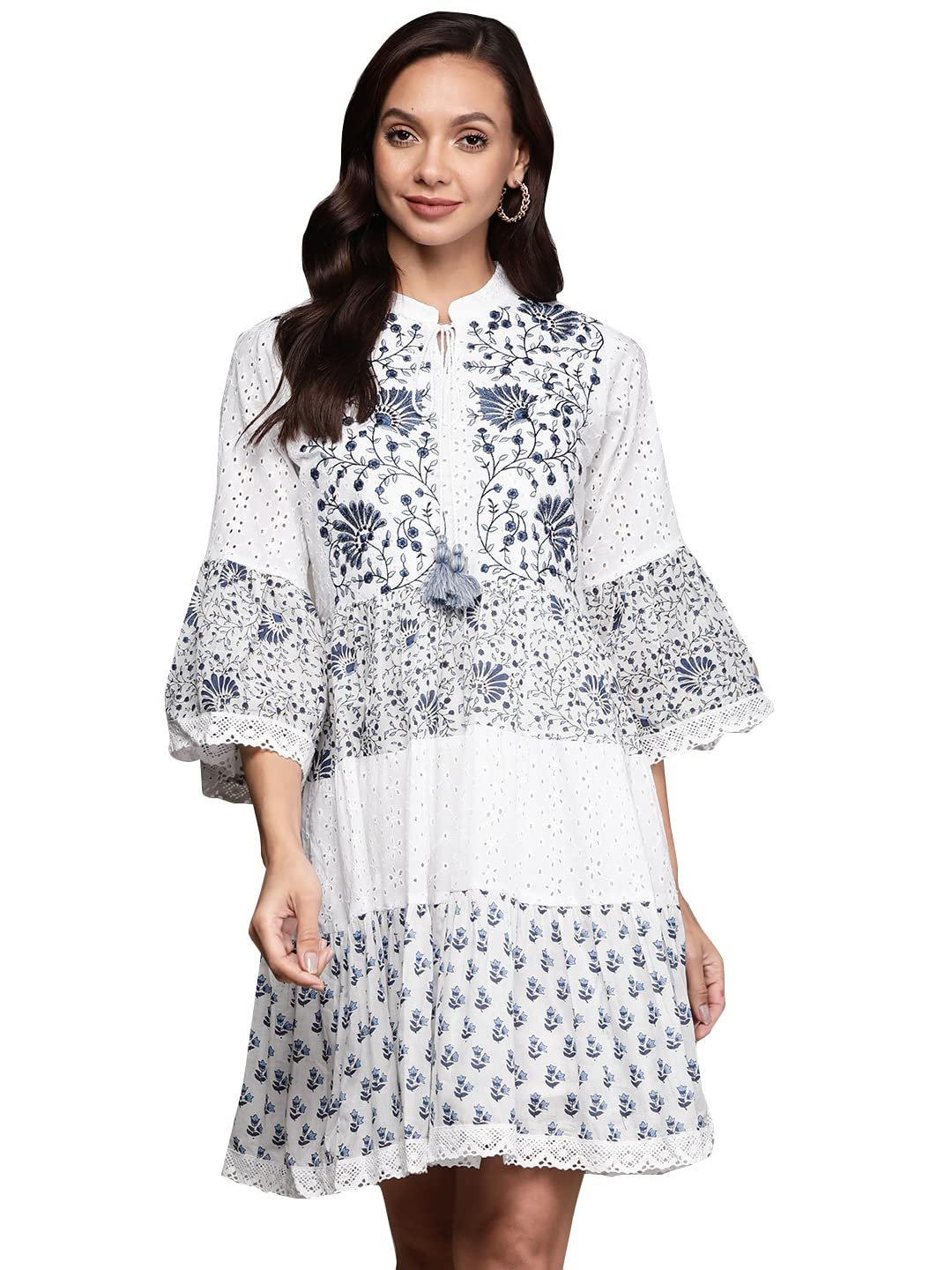 Ishin Women's Cotton Above Knee Length A-Line Indo Western Dress - Image 2