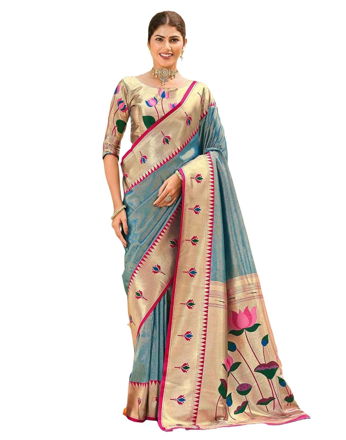 SIRIL Women's Paithani Soft Silk Kanjivaram Saree With Unstitched Blouse Piece - Image 2