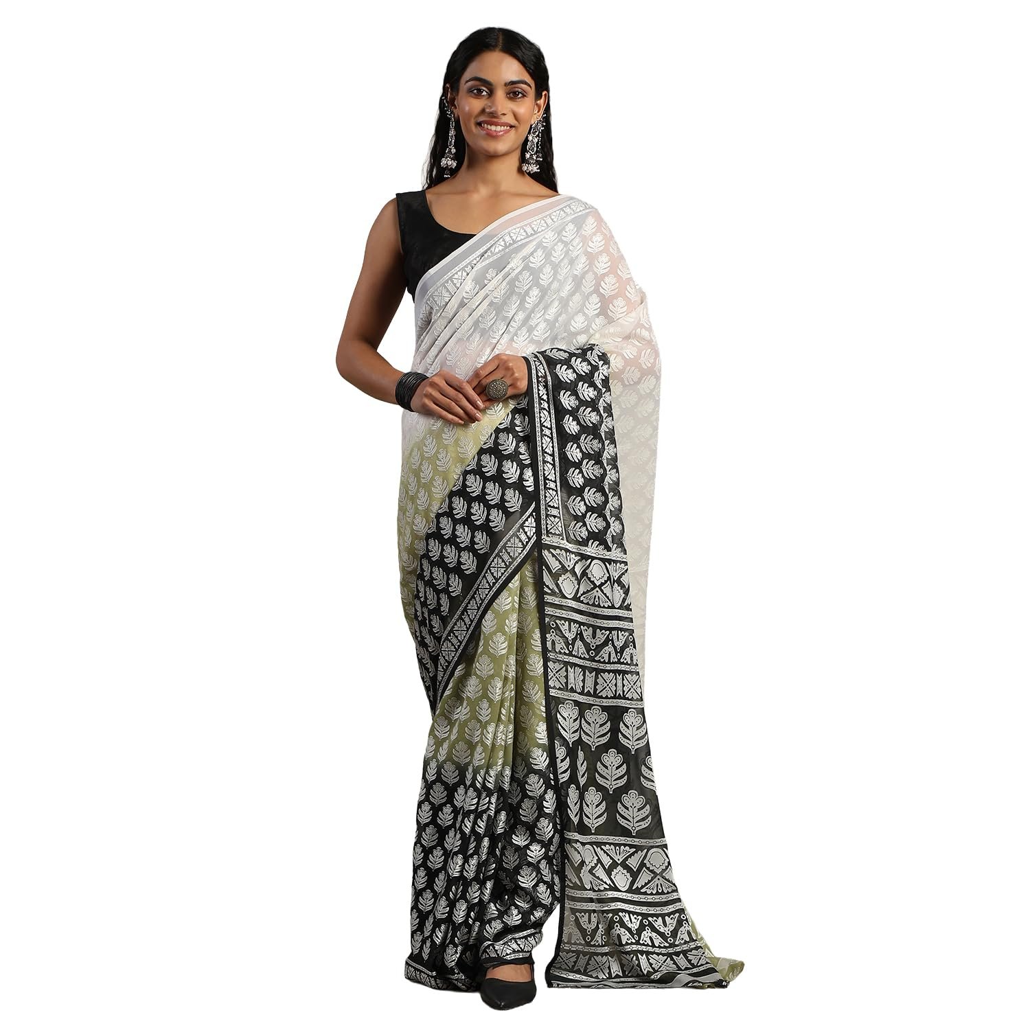 Garden Vareli Viscose Brasso Floral Print Saree with Unstitched Blouse Piece - Image 9