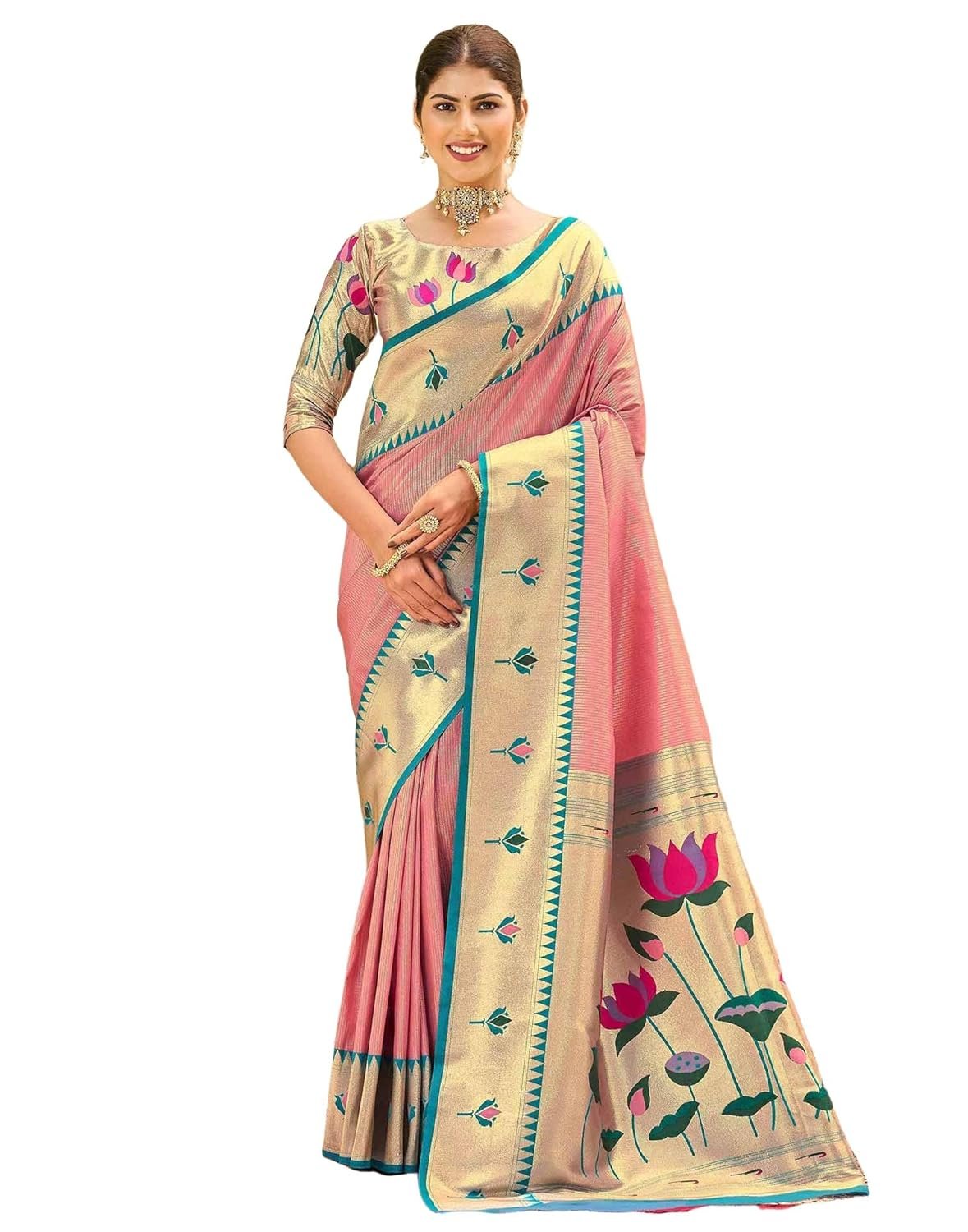 SIRIL Women's Paithani Soft Silk Kanjivaram Saree With Unstitched Blouse Piece - Image 5