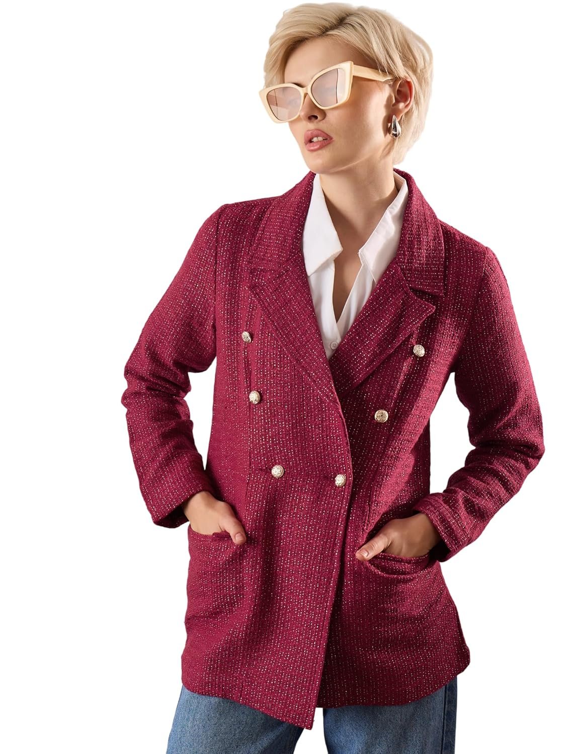Sassafras Women Tweed Double-Breasted Blazer