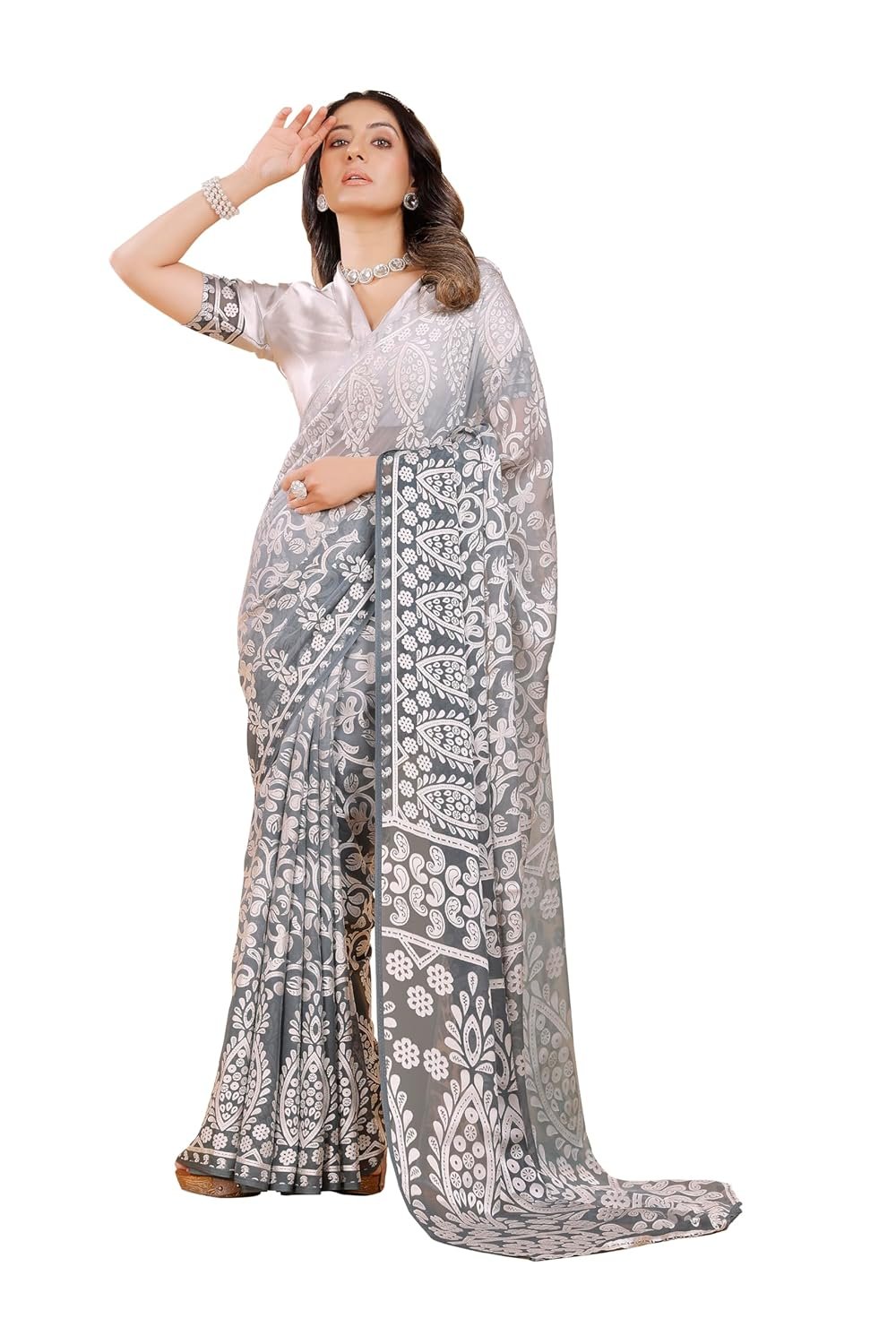 Garden Vareli Viscose Brasso Floral Print Saree with Unstitched Blouse Piece - Image 12