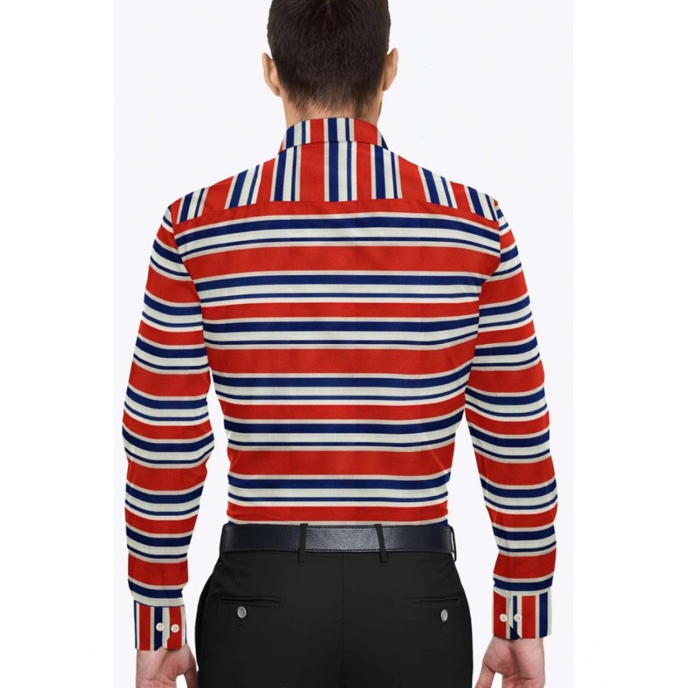 Generic Men's Cotton Blended Striped Full Sleeve Shirt (Red-Blue) - Image 2