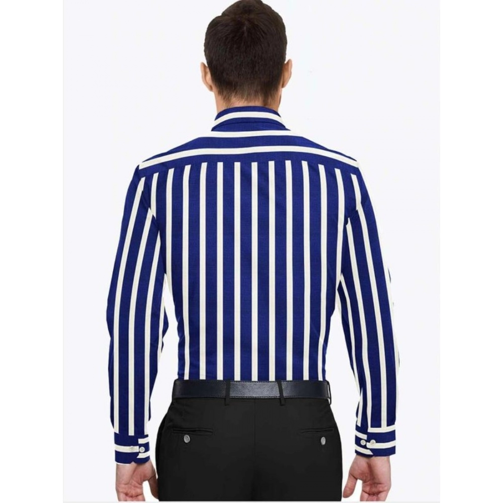 Generic Men's Cotton Blended Striped Full Sleeve Shirt (White-Blue) - Image 2