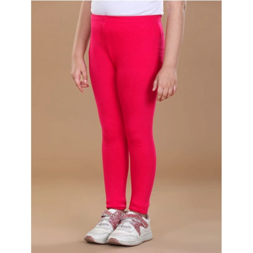 Generic Girl's Cotton Lycra Solid Elasticated Leggings (Dark Pink) - Image 3
