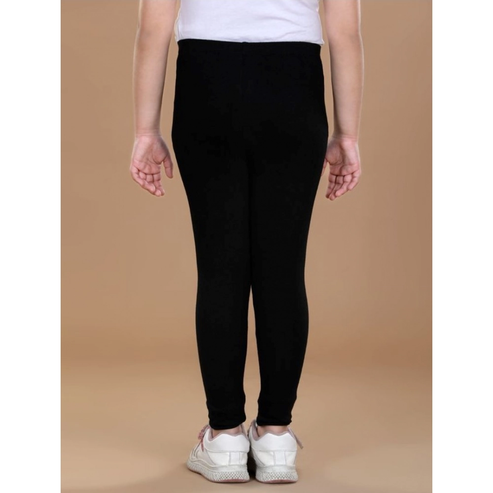 Generic Girl's Cotton Lycra Solid Elasticated Leggings (Black) - Image 3