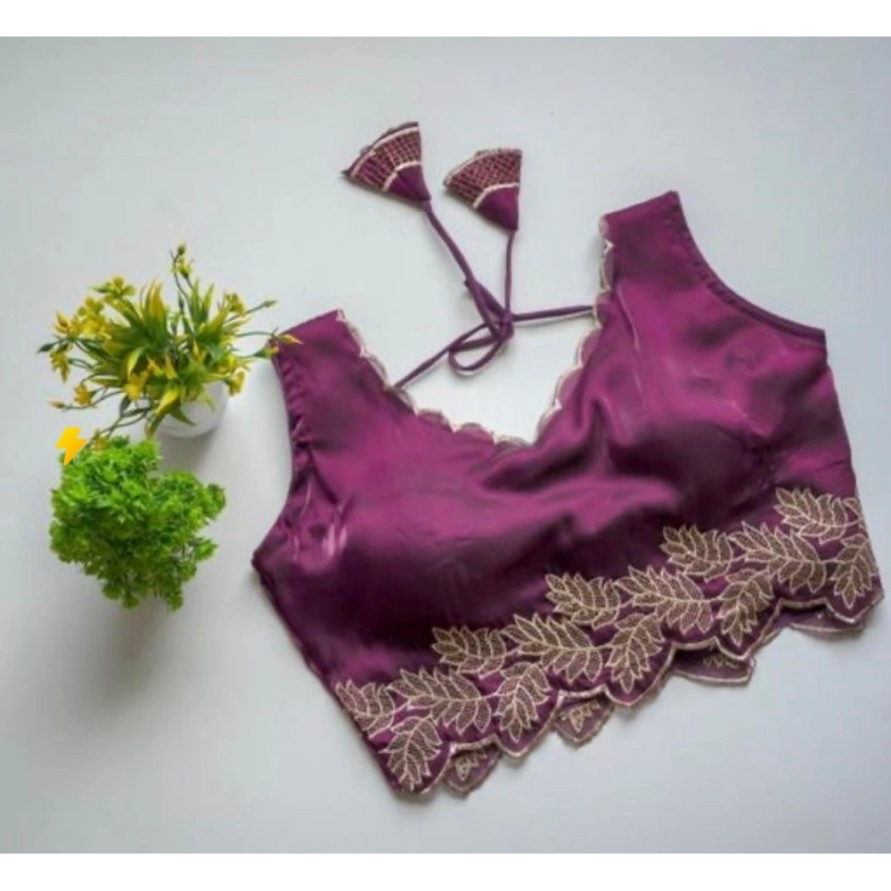 Generic Women's Silk Embroidered Sweetheart Neck Sleeveless Readymade Padded Blouse (Wine, Size 38) - Image 3